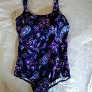 Paisley One-Piece Swim Suit, 16 Long